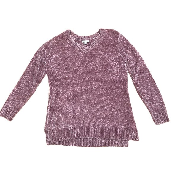 Orvis Womens Chenille Tunic Pullover V-Neck Sweater L Mauve Pink - Picture 2 of 6